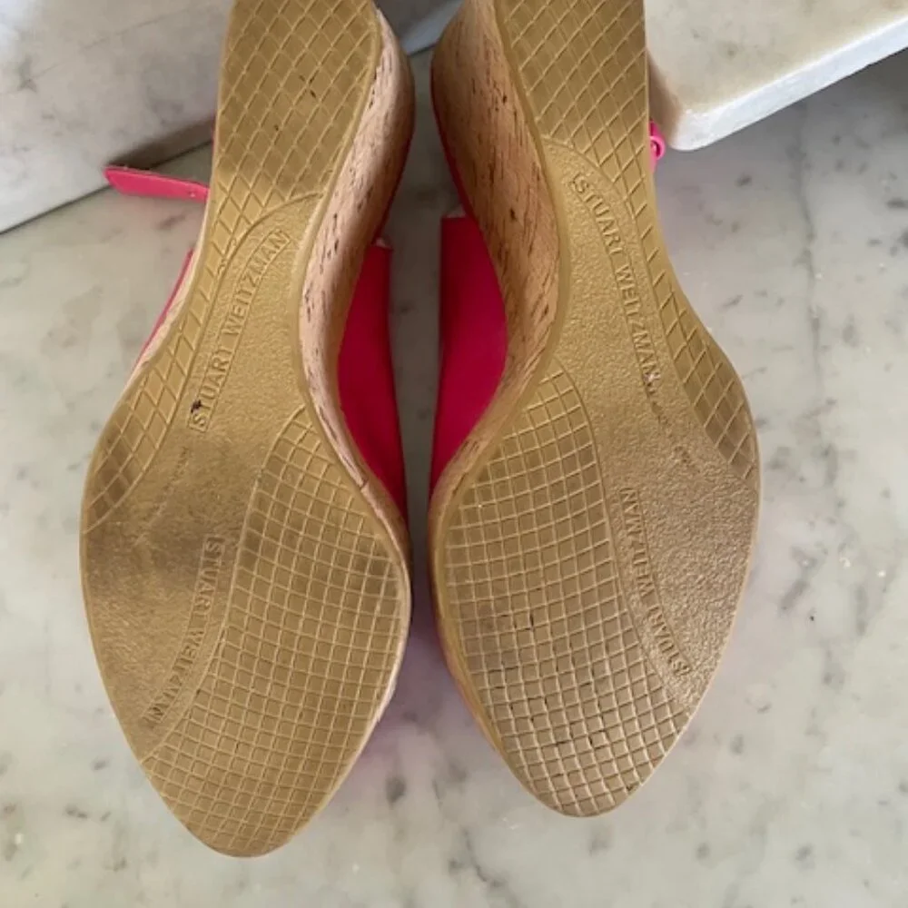 STUART WEITZMAN Jenny Fuchsia Peep Toe Sling Back Cork Wedge 6M